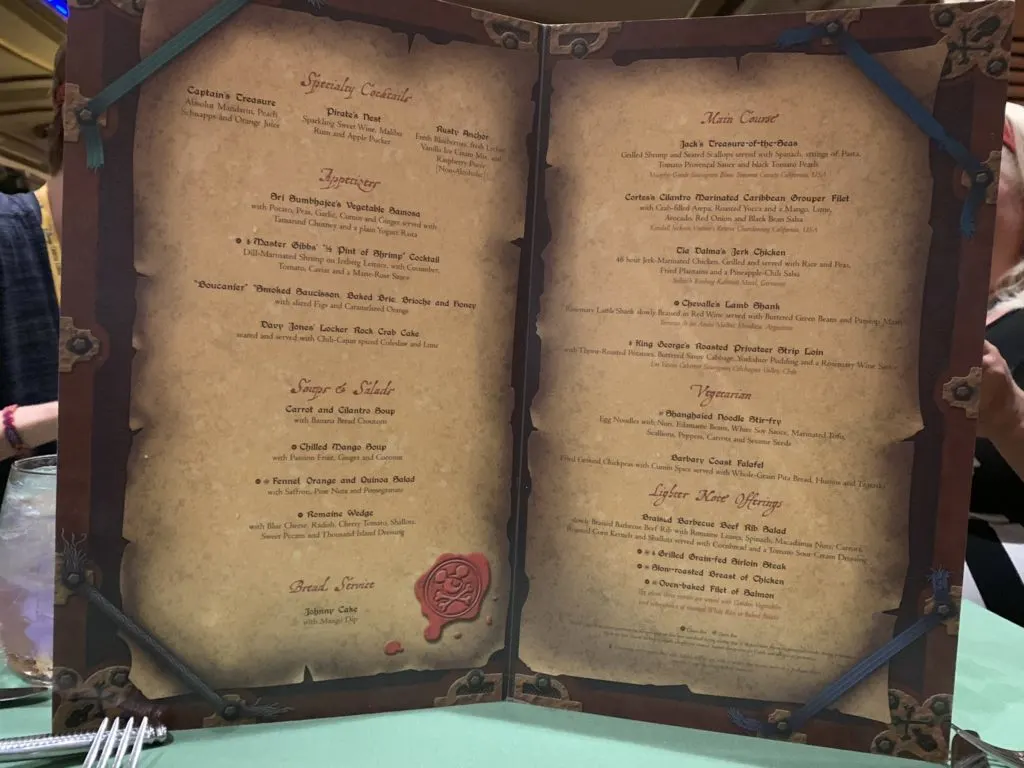 disney wonder pirate night menu