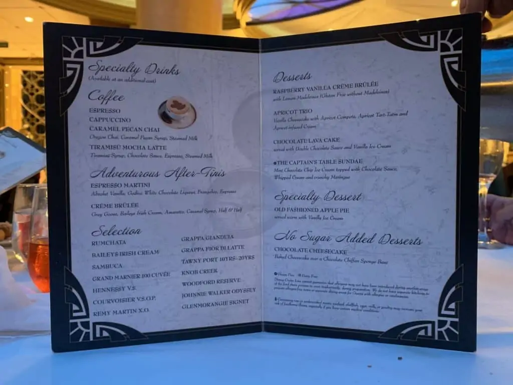 disney formal night menu