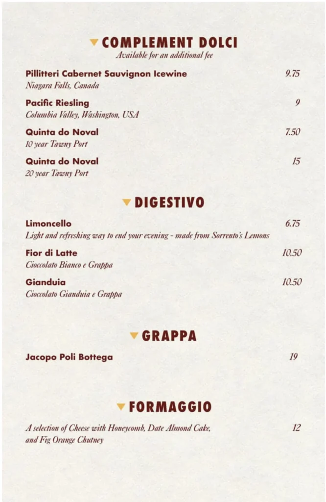menu at palo disney cruise