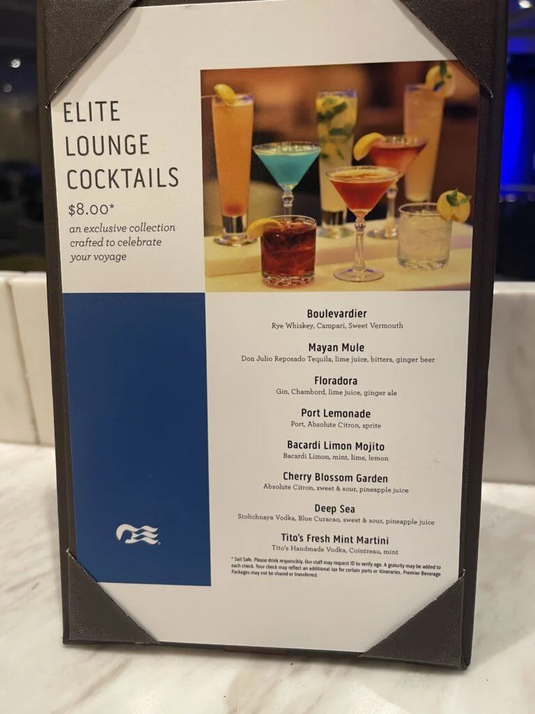 Princess Cruise Elite Lounge Drinks