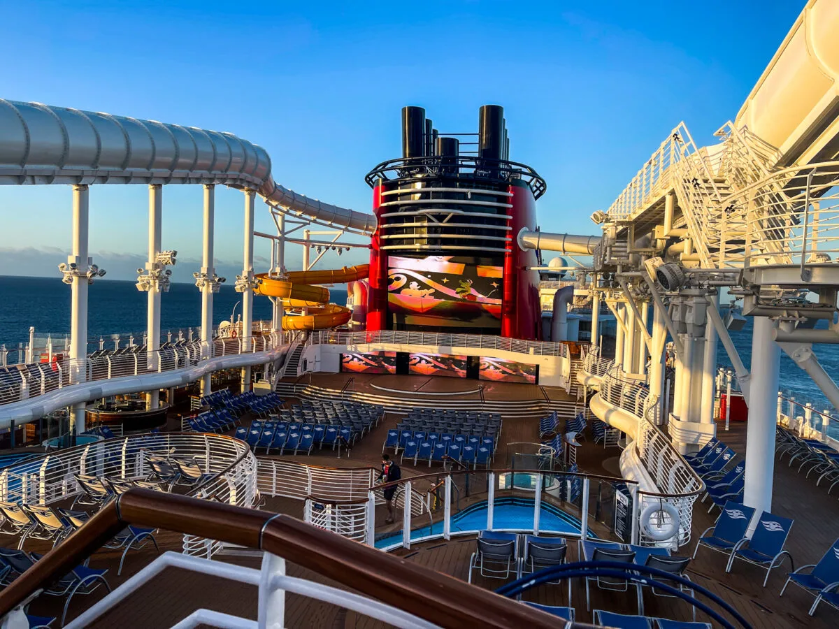 Pools and open decks aboard the Disney Wish