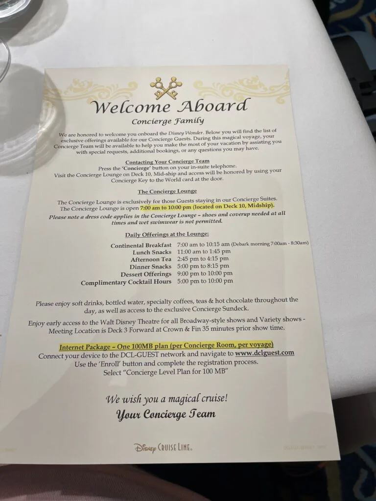 disney cruise wonder concierge