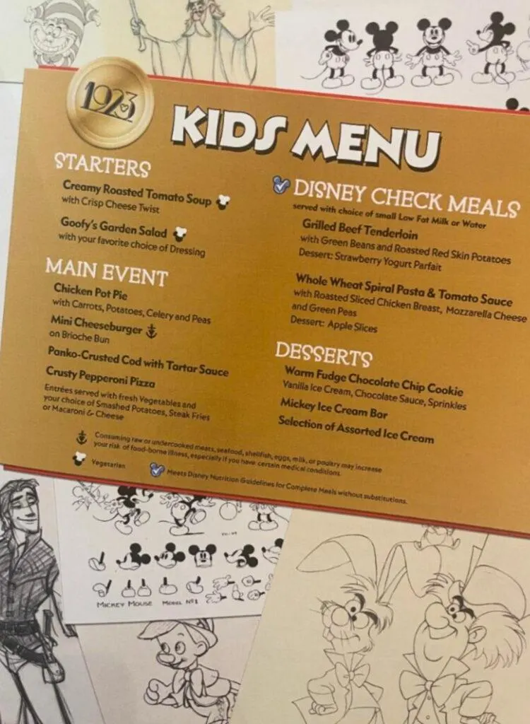disney wish 1923 kids menu