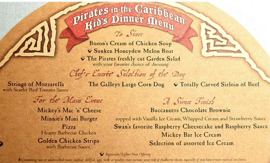 Screensdisney cruise pirate night kids menu